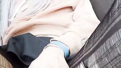 CUTE NEKO TRANS precum Wearing Buttplug Torn Tights and Cosplay SAGIRI IZUMI to CUMSHOT on Tablet - 14 image