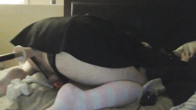 Sissy in chastity playing with fuck machine - 10 image