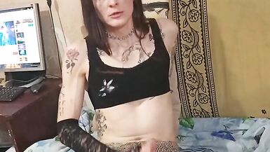 Ingrid is jerking her sweet cock and cumming - 2 image