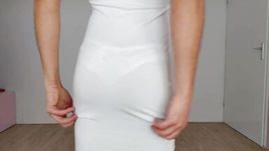 Sissy in see through dress trying on some Panties