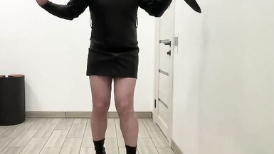 BDSM leather dress and stiletto ankle boots heels gay tranny - 13 image
