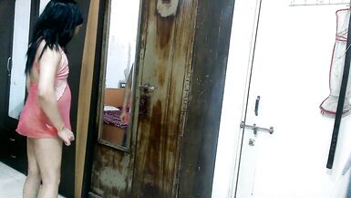 Inexperienced crossdresser femboy in designer peach pink lingerie & pantie.