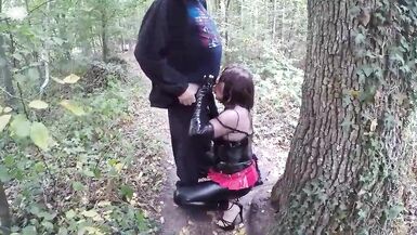 Shemale suck guy and get fingered in the wood outdoor - 2 image