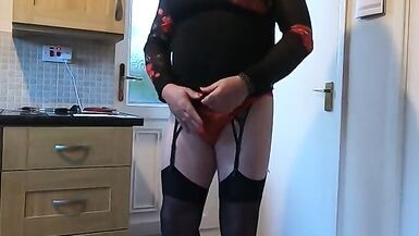 kelly cd cuming in a black and red dress stockings heels - 5 image