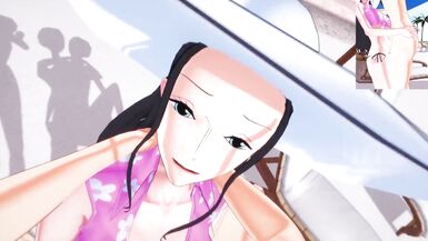 One Piece - Futas Nami and Robin summer vacation | Male taker POV - 3 image