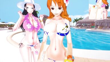 One Piece - Futas Nami and Robin summer vacation | Male taker POV