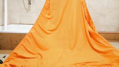 Virgin femboy in sexy lingerie is afraid of a bottle in the ass. in the bathroom - 9 image