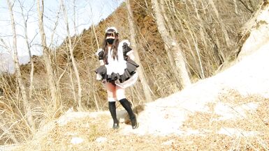 Cute Maid perverted transgender ejaculating & peeing in the depths of a decaying mountain - 11 image