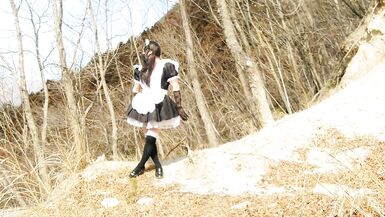 Cute Maid perverted transgender ejaculating & peeing in the depths of a decaying mountain - 2 image