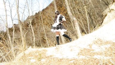 Cute Maid perverted transgender ejaculating & peeing in the depths of a decaying mountain - 3 image