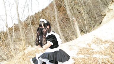 Cute Maid perverted transgender ejaculating & peeing in the depths of a decaying mountain