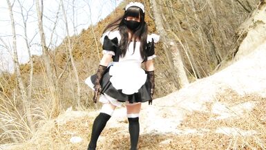 Cute Maid perverted transgender ejaculating & peeing in the depths of a decaying mountain - 7 image