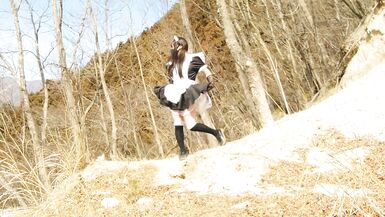 Cute Maid perverted transgender ejaculating & peeing in the depths of a decaying mountain - 8 image