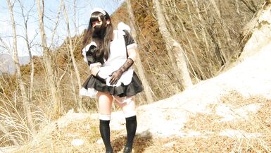 Cute Maid perverted transgender ejaculating & peeing in the depths of a decaying mountain - 9 image