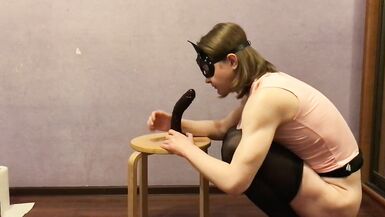 Office Sissy Pleasures Dick with her Throat and Ass - 12 image