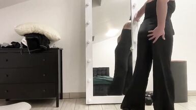 Satin silk jumpsuit and blazer jacket on sissy tranny slut - 10 image