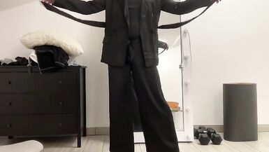 Satin silk jumpsuit and blazer jacket on sissy tranny slut - 6 image