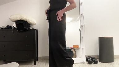 Satin silk jumpsuit and blazer jacket on sissy tranny slut - 8 image