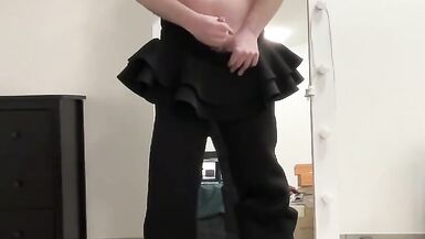 Evening ruffle jumpsuit on tranny sissy boy ready for night - 10 image