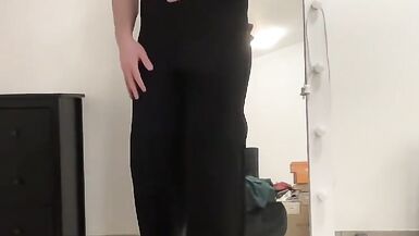 Evening ruffle jumpsuit on tranny sissy boy ready for night - 6 image