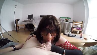 Mature shemale takes her time to suck an old man cock - 4 image