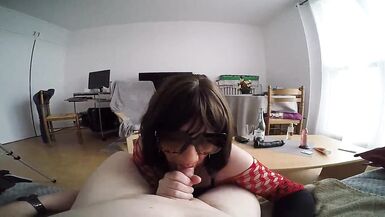 Mature shemale takes her time to suck an old man cock - 9 image