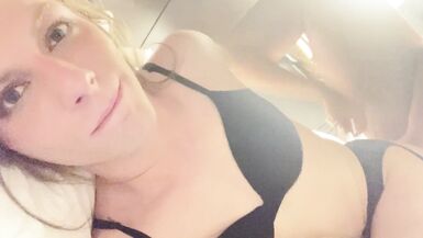 Tiny Blonde Tranny shows off her skills on camera. - 8 image