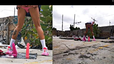 She masturbates in an abandoned place with her big dildo in her ass, has a rich anal orgasm and comes to squirt !!! - 3 image