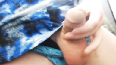 Blue dress trans ho makes her big cock cum live - 2 image