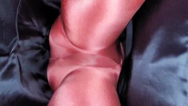 Blue lined office skirt with red shiny pantyhose - 14 image