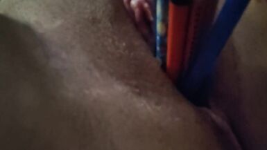 Transboy pushes pens into tight pussy - 9 image