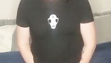 TRANS GIRL STROKES HER BIG COCK AND CUMS  - 2 image