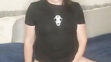 TRANS GIRL STROKES HER BIG COCK AND CUMS  - 3 image