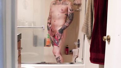 Tgirl Fucks Her Ass and Cums for You in the Shower - 4 image