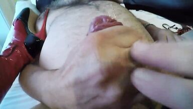 Fat hairy man jerk when playing with mature shemale - 13 image