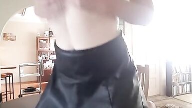 naughty trans slut on the kitchen table! dirty talk strip and cum! - 2 image