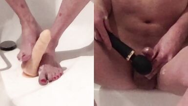 Tgirl vibrated, squirts and gives a footjob - 13 image