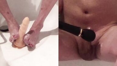 Tgirl vibrated, squirts and gives a footjob - 14 image