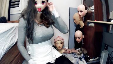 Emily's Masks Pt1! Female mask Emily puts on her kigurumi mask Celli and starts to play with herself - 11 image