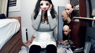 Emily's Masks Pt1! Female mask Emily puts on her kigurumi mask Celli and starts to play with herself - 14 image