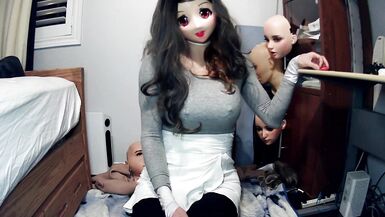 Emily's Masks Pt1! Female mask Emily puts on her kigurumi mask Celli and starts to play with herself - 15 image