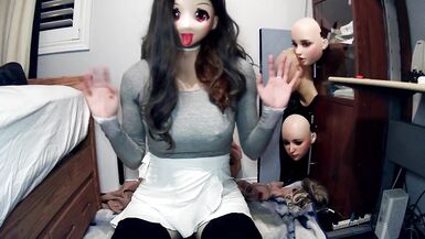 Emily's Masks Pt1! Female mask Emily puts on her kigurumi mask Celli and starts to play with herself - 4 image