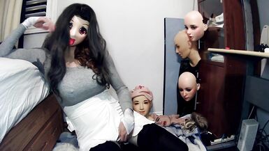 Emily's Masks Pt1! Female mask Emily puts on her kigurumi mask Celli and starts to play with herself