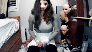 Emily's Masks Pt1! Female mask Emily puts on her kigurumi mask Celli and starts to play with herself - 8 image