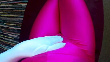 Misty plays with her spandex cameltoe, gets naked and plays with sissy clit and cums on her belly - 3 image