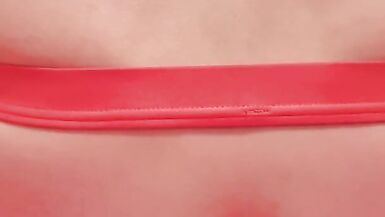 Girl in leggins with hot ass puts a big cucumber on her ass - 15 image