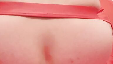 Girl in leggins with hot ass puts a big cucumber on her ass - 4 image