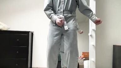 Jeans jumpsuit and high heels on sissy crossdresser slut - 14 image