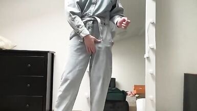 Jeans jumpsuit and high heels on sissy crossdresser slut - 4 image