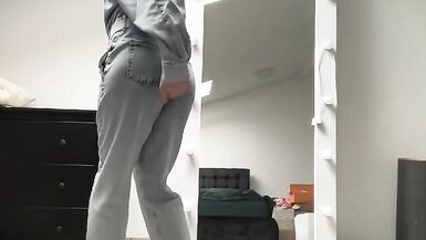 Jeans jumpsuit and high heels on sissy crossdresser slut - 8 image